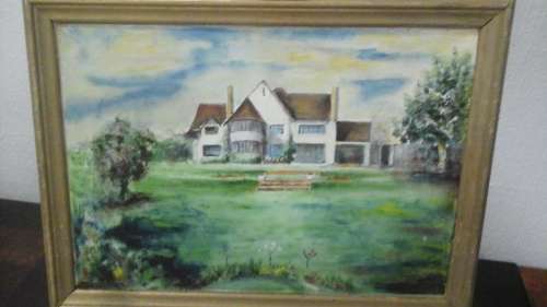 A FANTASTIC OIL/ACRYLLIC ON BOARD  OF "GLENLAUHETH" THE VAN SANTEN HOME DESIGNED AND BUILT 1947