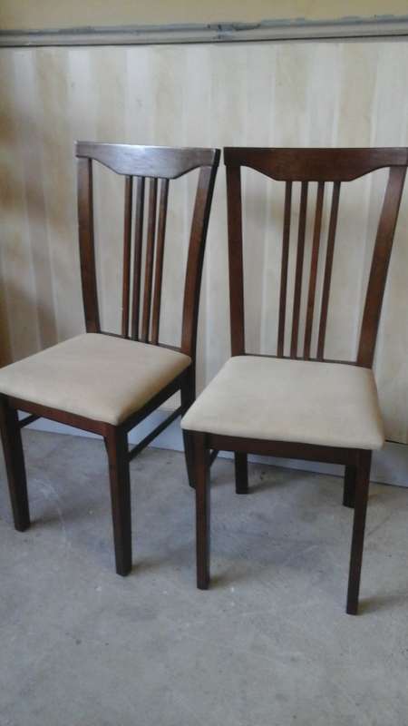 TWO SUPERB ANTIQUE LOOKING DARK WOOD AND FABRIC DINING ROOM CHAIRS, AWESOME  DETAILING