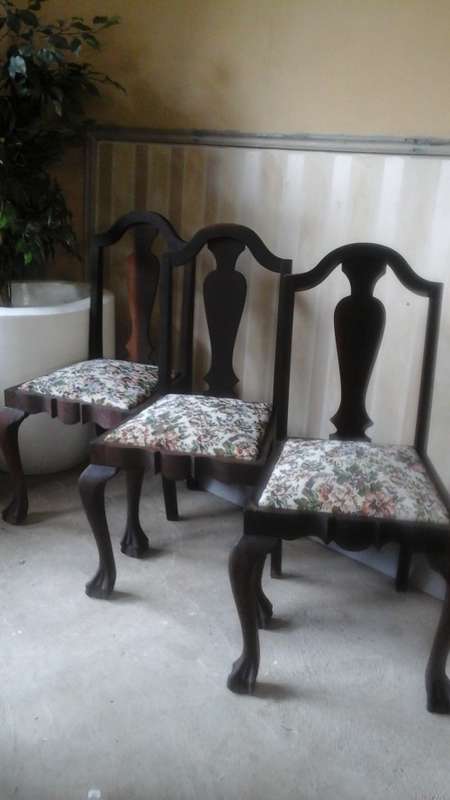 3 MAGNIFICENT ORIGINAL VINTAGEIMBUIA  BALL AND CLAW CHAIRS. THE DETAIL OF THE CLAW SHOWS THE AGE