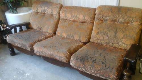 GRAFTON EVEREST IS DEFINITLY SEVENTIES. THIS WOOD AND FABRIC 3 SEATER COUCH IS STILL STURDY & STRONG