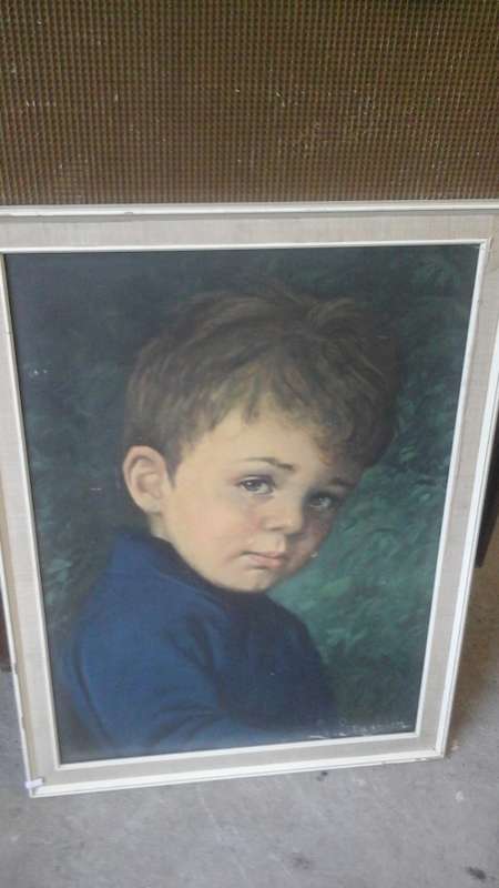 STUNNING VINTAGE FRAMED CRYING BOY PRINT BY GIOVANNI BRAGOLIN. BEAUTIFUL PIECE!
