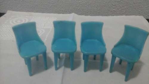 4 ABSOLUTELY STUNNING VINTAGE PLASTIC BLUE ART DECO STYLE CHAIRS DOLLS HOUSE FURNITURE