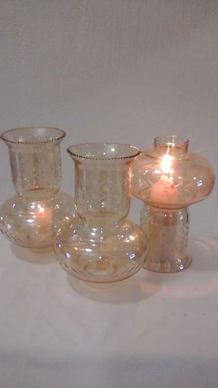 WOW!!!! THREE SPECTACULAR VINTAGE GLASS LAMPS SHADES. USE THEM AS SPARES EVEN AS CANDLE HOLDERS.