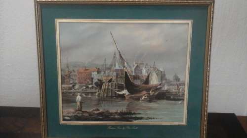 SPECTACULAR VINTAGE FRAMED PRINT 'HARBOUR SCENE' BY PETER LEATH. STUNNING PIECE!