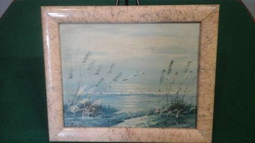 EXQUISITE FRAMED OIL ON BOARD OF A SEA FRONT. SIGNATURE UNCLEAR. MAGNIFICENT PIECE!