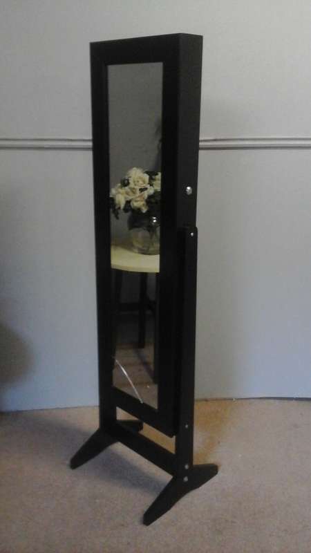 MAGNIFICENT JEWELLERY CABINET & FULL LENGTH MIRROR. PITY THE MIRROR IS CRACKED. STILL PHENOMENAL!
