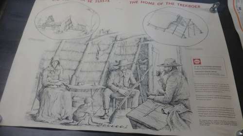 TERRIFIC VINTAGE SOUTH AFRICAN HISTORY VISUAL AID OF 'THE HOME OF THE TREKBOER' ISSUED BY SHELL!