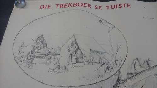 TERRIFIC VINTAGE SOUTH AFRICAN HISTORY VISUAL AID OF 'THE HOME OF THE TREKBOER' ISSUED BY SHELL!