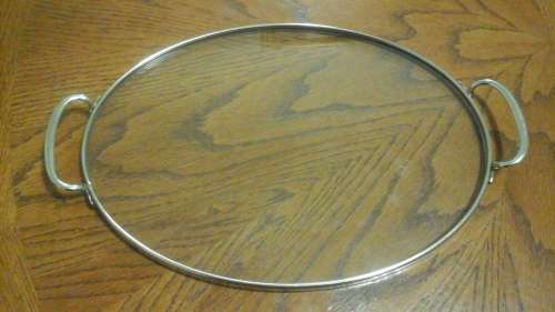 GORGEOUS PLATED AND GLASS SERVING TRAY. STUNNING PIECE!