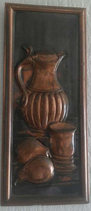 SIMPLY TERRIFIC COPPER WALL HANGING PLAQUE OF A BUFFET. MADE IN HOLLAND. AWESOME PIECE!