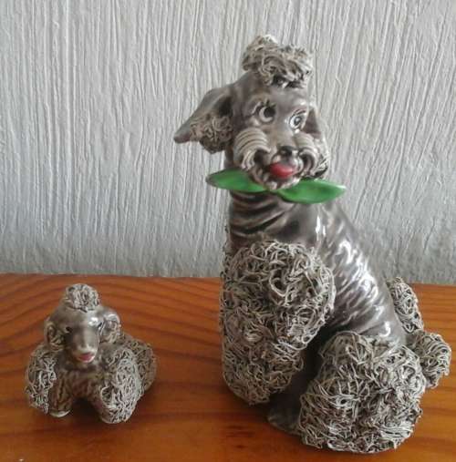 TWO INCREDIBLE VINTAGE POODLE ORNAMENTS. MAGNIFICENT SET!