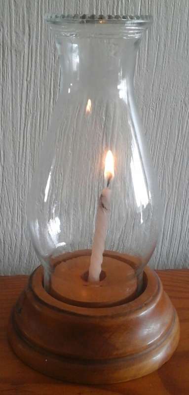 INCREDIBLE VINTAGE LANTERN LOOKING GLASS AND WOOD CANDLE HOLDER. STUNNING AND FABULOUS PIECE!