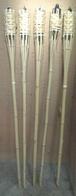 5 TERRIFIC BAMBOO GARDEN TORCHES. STUNNING AND FUNCTIONAL SET!
