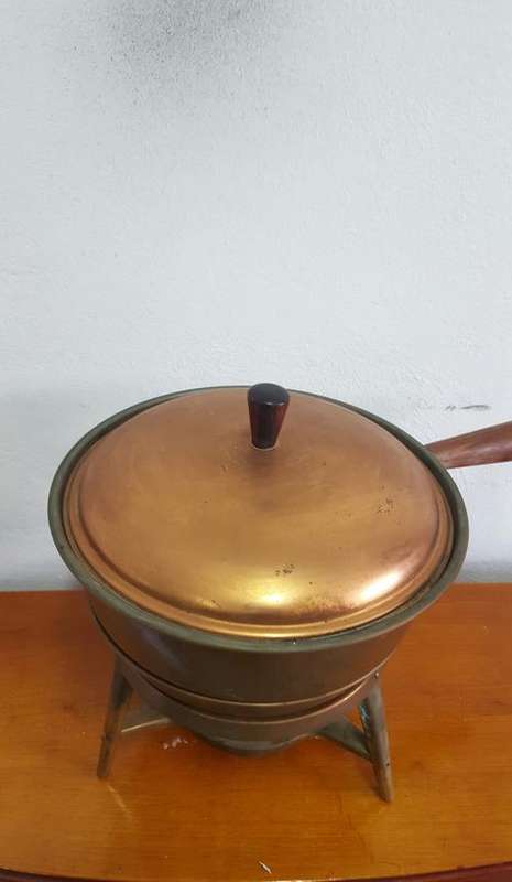 Unique brass and copper fondue pot/double boiler
