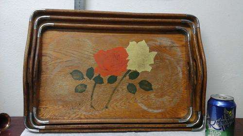 3 Gorgeous Vintage painted wooden  trays