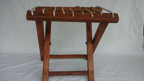 COMFORTABLE WELL LOVED VINTAGE KIAAT RIEMPIE FOLD UP STOOL
