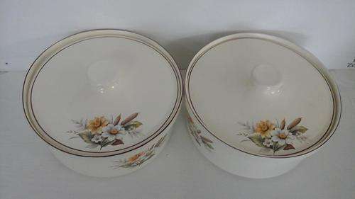 2 IMMACULATE VINTAGE WILLSGROVE  COPELIA FLORAL SERVING DISHES WITH LIDS