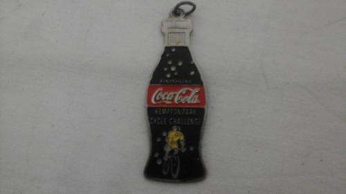 CUTE AND COLLECTIBLE COCA COLA KEY RING. KEMPTON PARK CYCLE CHALLENGE KEY RING. SHAPED AS A BOTTLE
