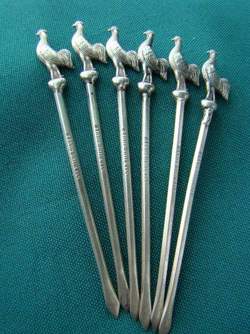 Sterling Silver Cocktail Toothpick Set of Six