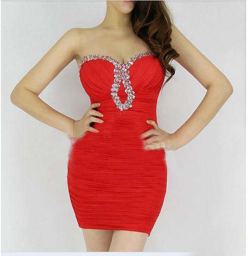 LOVELY RED WITH RHINESTONE DRESS