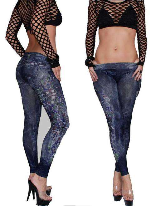 TRENDY DENIM/FLORAL PRINT LEGGINGS
