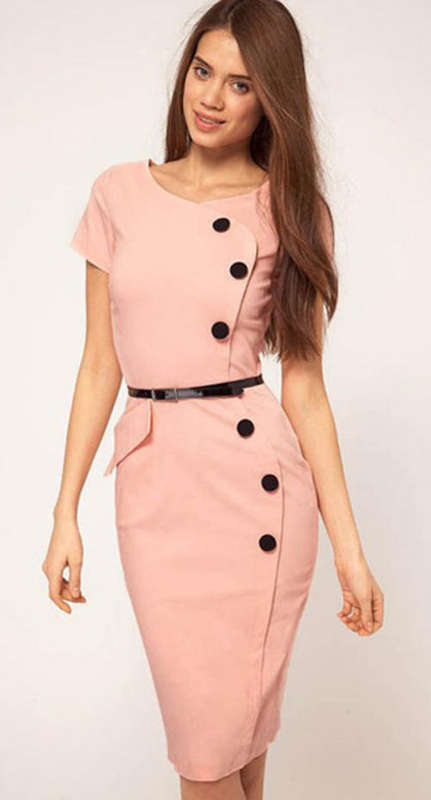 FORMAL DRESS WITH BELT & BUTTON DETAILS