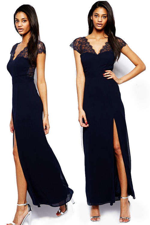 NAVY EYELASH LACE DETAIL DRESS