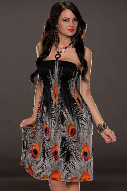 PRETTY PEACOCK DESIGN HALTERNECK DRESS