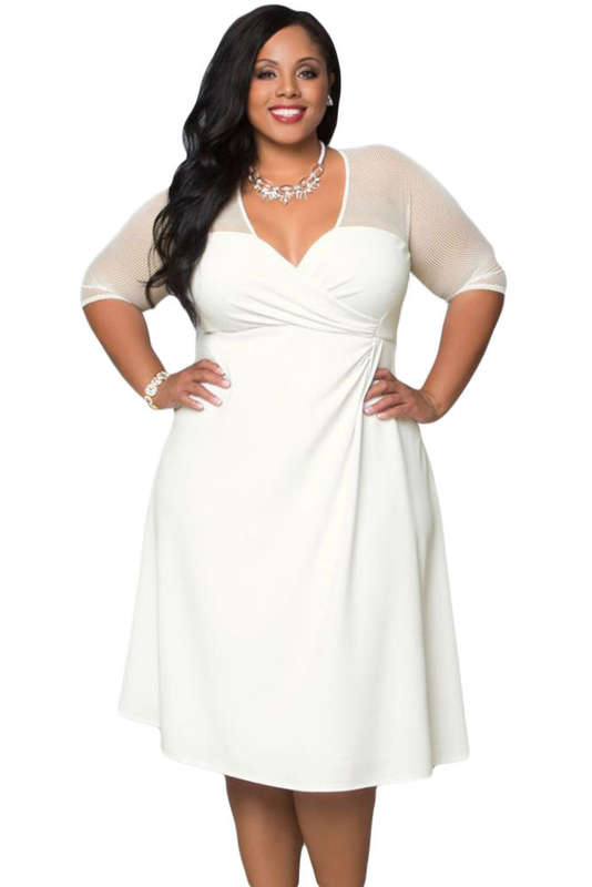 WONDERFUL WHITE WRAP FRONT DETAIL PLUS SIZE DRESS