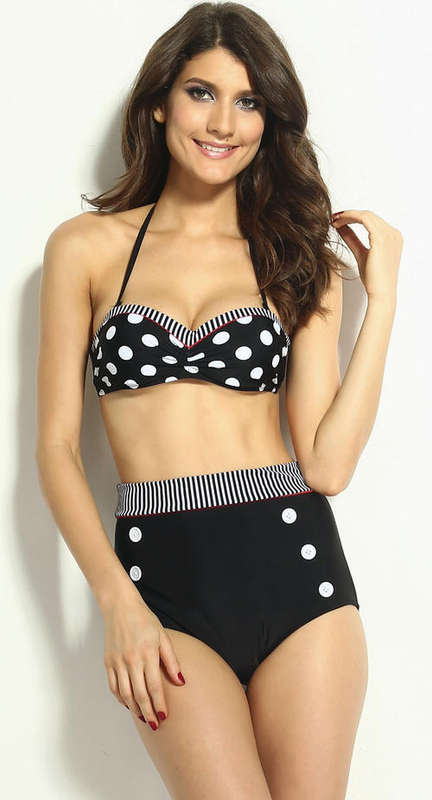 PRETTY POLKA DOT DETAIL HIGH WAIST BIKINI