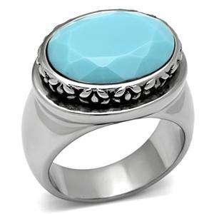 PRETTY 18K WHITE GOLD PLATED SIMULATED TURQUOISE LADIES RING