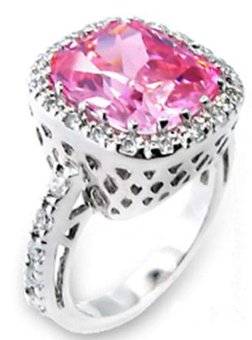 PRETTY 18K WHITE GOLD PLATED SIMULATED PINK TOPAZ LADIES RING