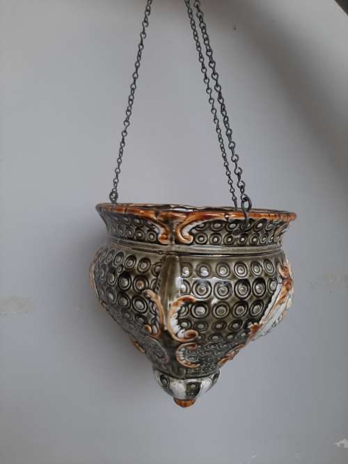 RARE Victorian Majolica Hanging Jardiniere