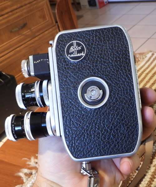 Old Bolex 8mm movie and a small film camera, photos show exact items, sold as pair