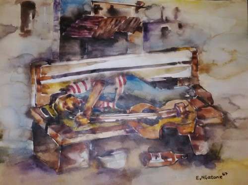 MASTER EPHRAIM NGATANE, 1938 - 1971, WATER COLOUR ON PAPER 42X30 CM