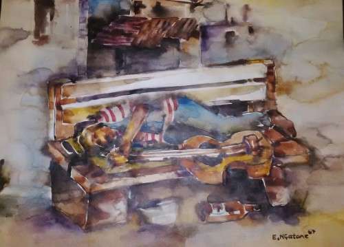 MASTER EPHRAIM NGATANE, 1938 - 1971, WATER COLOUR ON PAPER 42X30 CM