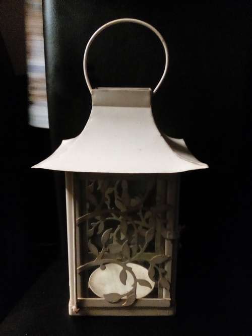 Vintage metal candle lantern with glass (c desc)