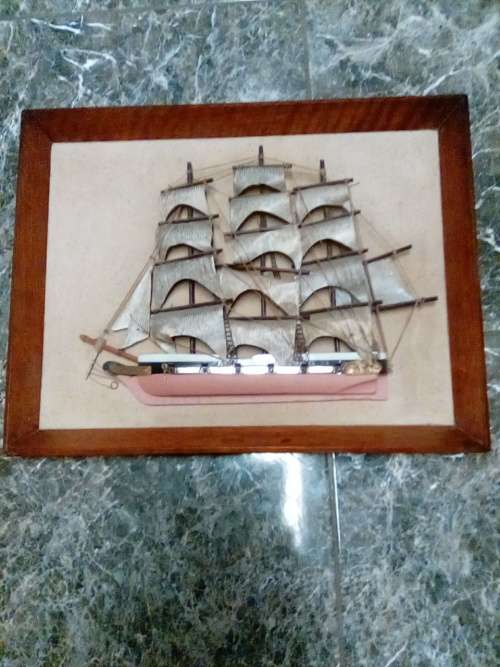 WOODEN SAIL SHIP ON WOODEN FRAME