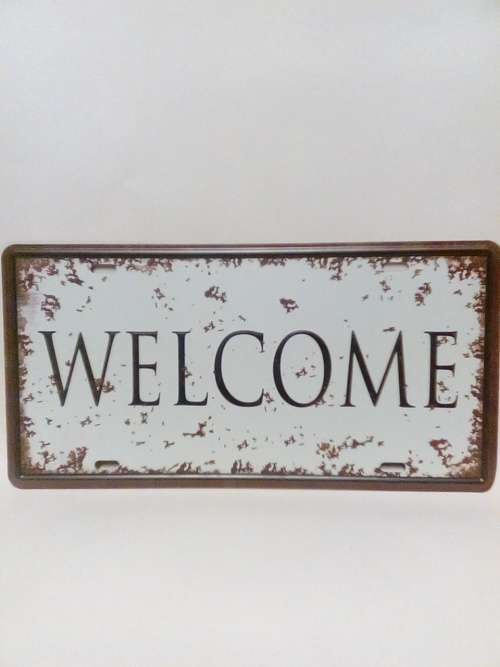 STUNNING VINTAGE STYLE PRESSED WELCOME METAL SIGN