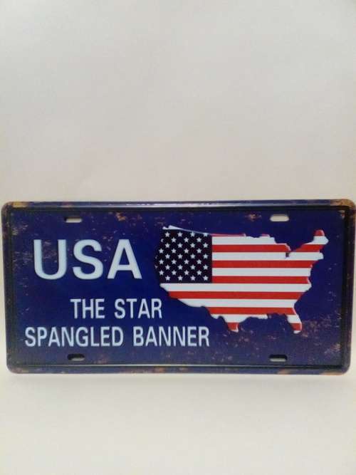 UNIQUE COLLECTORS VINTAGE STYLE PRESSED METAL USA THE STAR SPANGLED BANNER SIGN