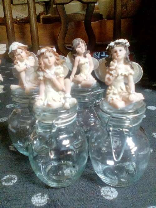 FOUR GLASS JAR WITH BEAUTIFUL FAIRY ON LID