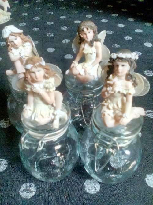 FOUR GLASS JAR WITH BEAUTIFUL FAIRY ON LID