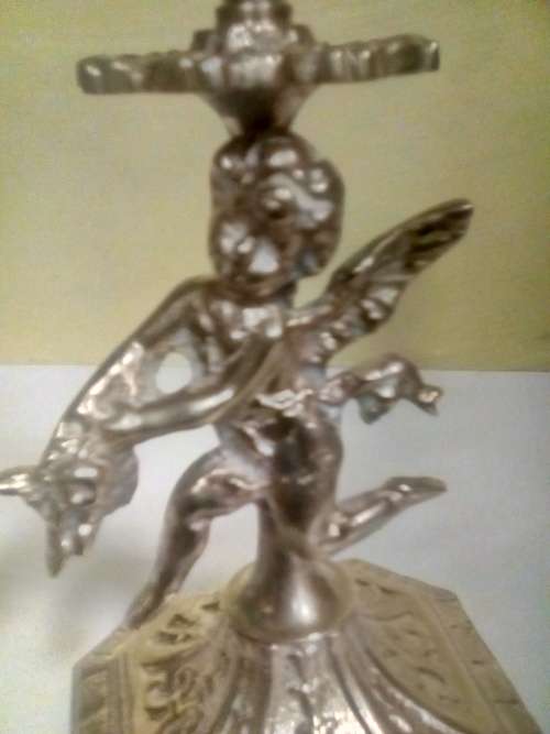 SOLID BRASS HIGHLY DETAILED ANGEL ON CANDLE STAND HOLDER