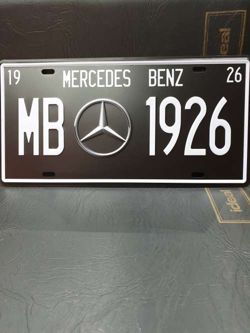 VINTAGE  STYLE  PRESSED METAL MERCEDES BENZ NUMBER PLATE SIGN