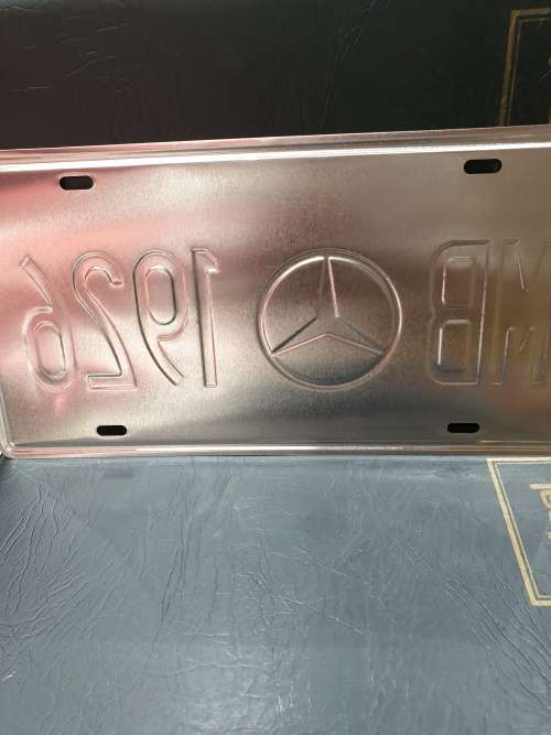 VINTAGE  STYLE  PRESSED METAL MERCEDES BENZ NUMBER PLATE SIGN