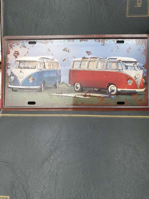 VINTAGE STYLE PRESSED METAL VW COMBI (SPLITTY) NUMBER PLATE SIGN