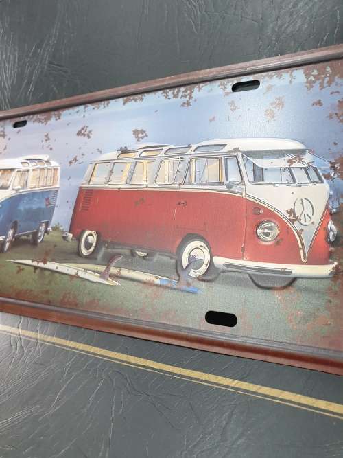 VINTAGE STYLE PRESSED METAL VW COMBI (SPLITTY) NUMBER PLATE SIGN