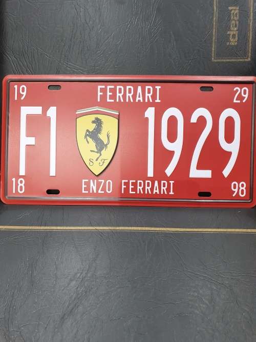 VINTAGE  STYLE  PRESSED METAL FERRARI NUMBER PLATE SIGN