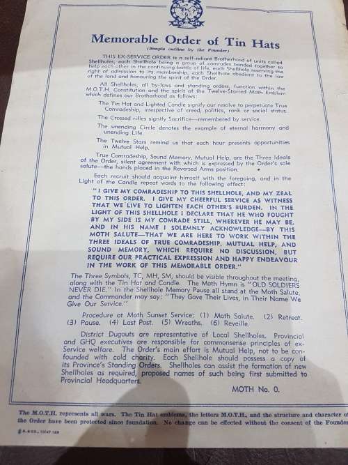 ORIGINAL MEMORABLE ORDER OF TIN HATS CERTIFICATE...1940s