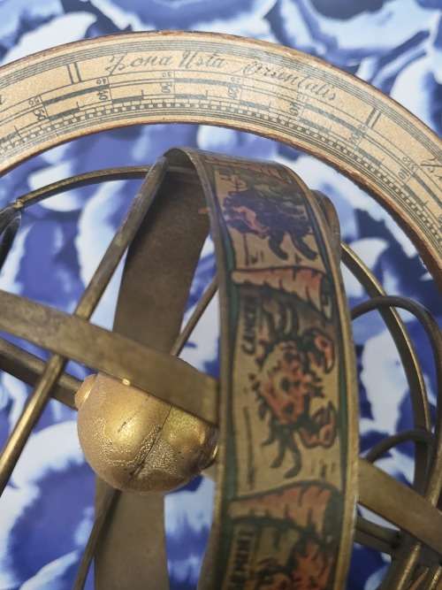 MODEL OF AN OLD ARMILLARY SPHERE - BRASS & WOOD
